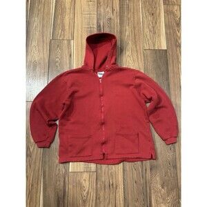Vintage 80s 90s Fruit of the Loom Blank Zip Up Red Hoodie Sweatshirt Size L